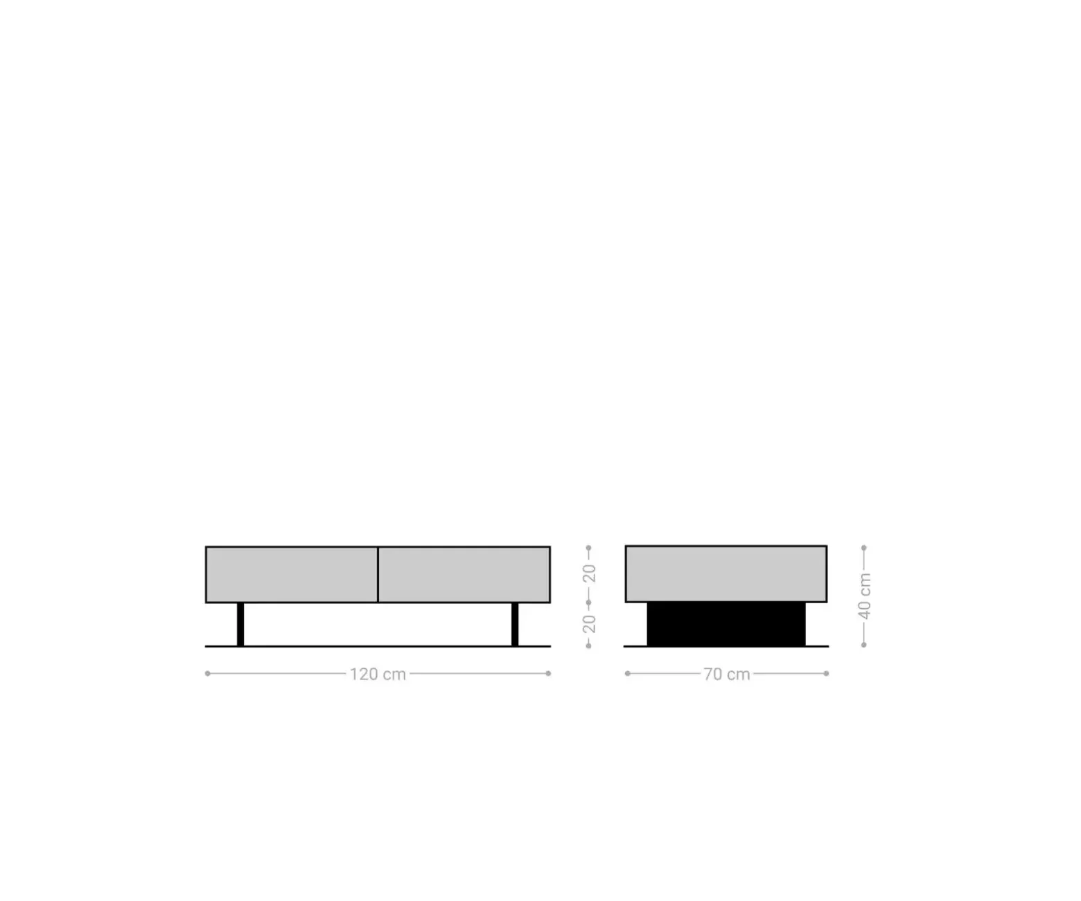 CouchtischSolu 120x70 cm Akazie Natur 4 Schübe Fuß schwebend Metall Schwarz 3D-Front Sofort versandfertig