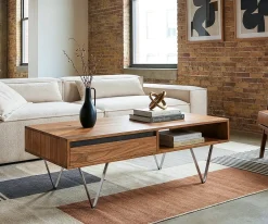 CouchtischStonegrace 115x60x35 cm Akazie Natur Schiefer 2 Schubladen 1 Fach Sofort versandfertig