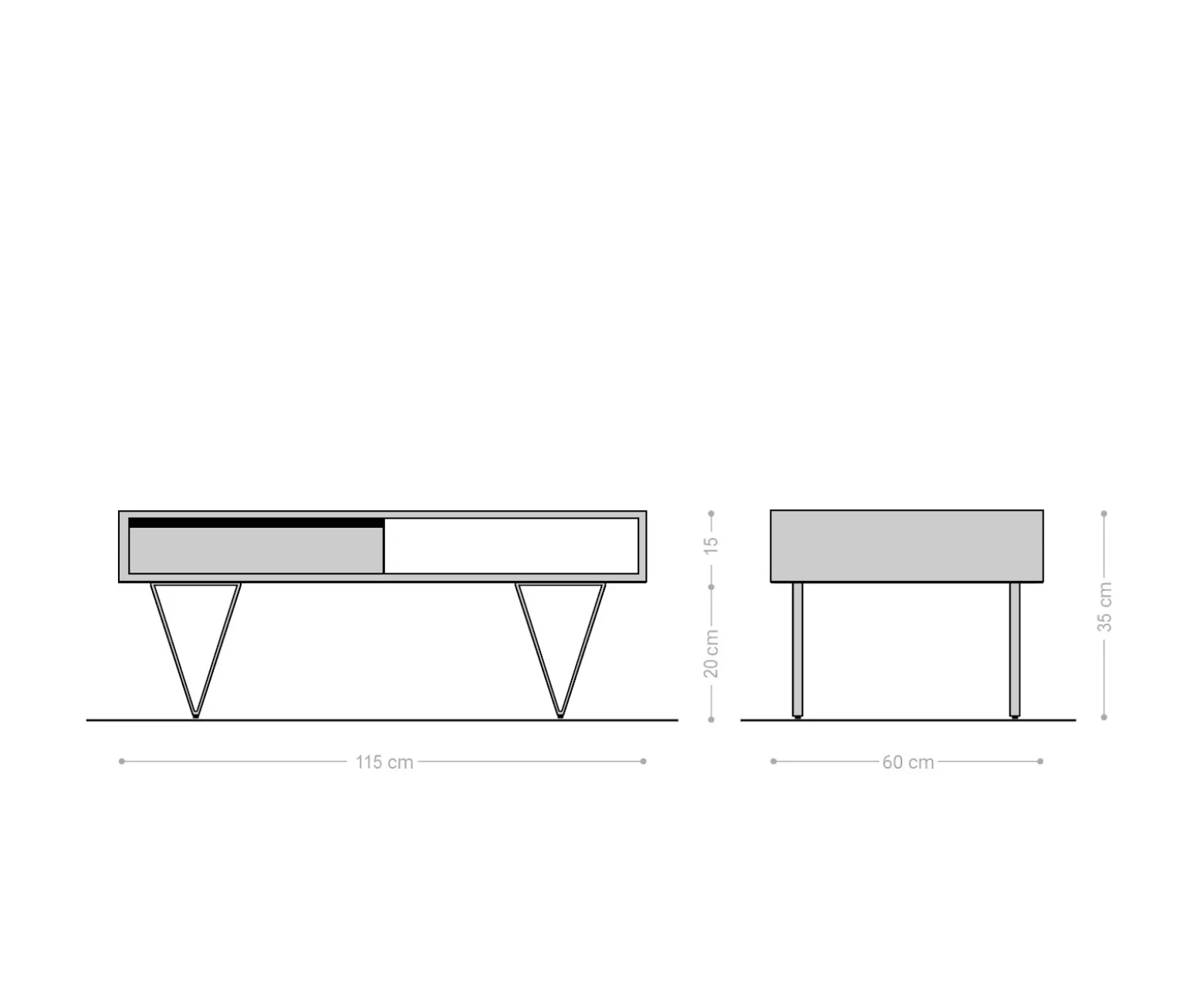 CouchtischStonegrace 115x60x35 cm Akazie Natur Schiefer 2 Schubladen 1 Fach Sofort versandfertig