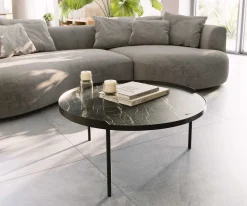CouchtischTorell 80x80 cm Keramik Laminam®Noir Desir Braun Metallrahmen Effektfinish Titan Sofort versandfertig