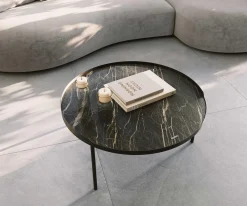 CouchtischTorell 80x80 cm Keramik Laminam®Noir Desir Braun Metallrahmen Effektfinish Titan Sofort versandfertig