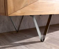 Design-SideboardWyatt 175 cm 3D Optik mittig Akazie Natur Edelstahl Sofort versandfertig