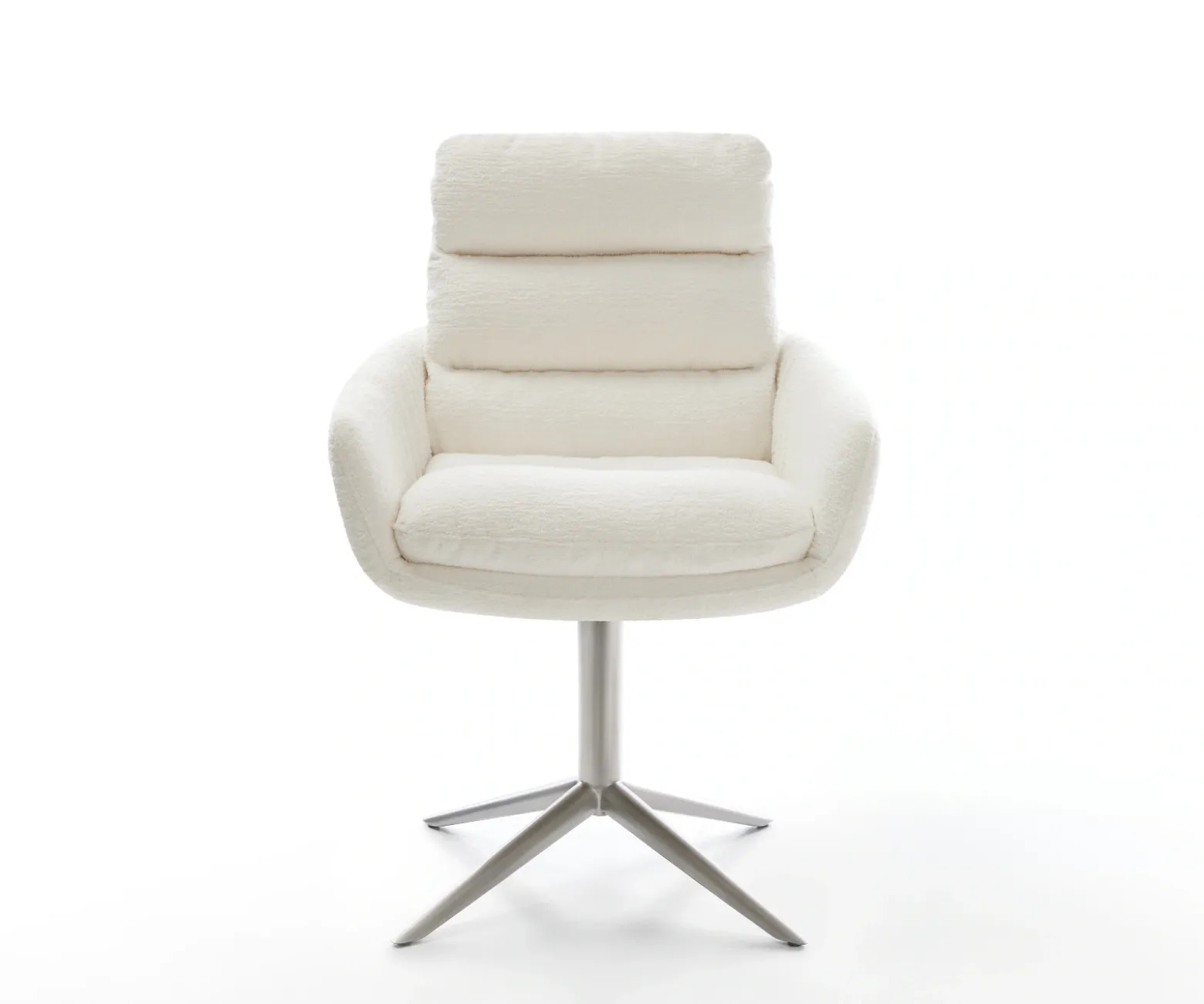 DrehstuhlAbelia-Flex mit Armlehnen Bouclé Soft Beige Fußkreuz Edelstahl 360° drehbar Wippfunktion Sofort versandfertig