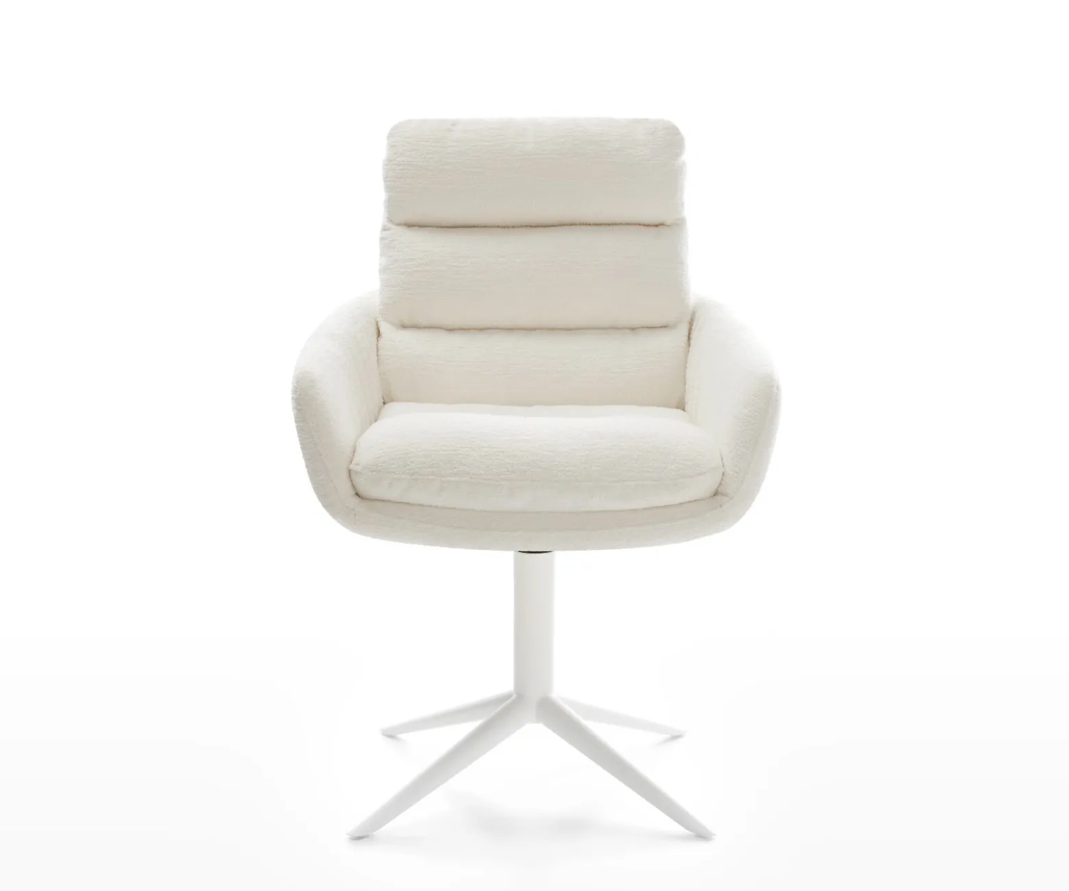 DrehstuhlAbelia-Flex mit Armlehnen Bouclé Soft Beige Fußkreuz Weiß 360° drehbar Wippfunktion Sofort versandfertig