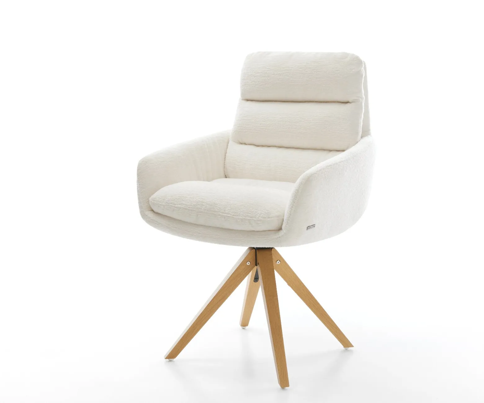 DrehstuhlAbelia-Flex mit Armlehnen Bouclé Soft Beige Holzgestell kantig Natur 360° drehbar Versandfertig ca. 28.10.26