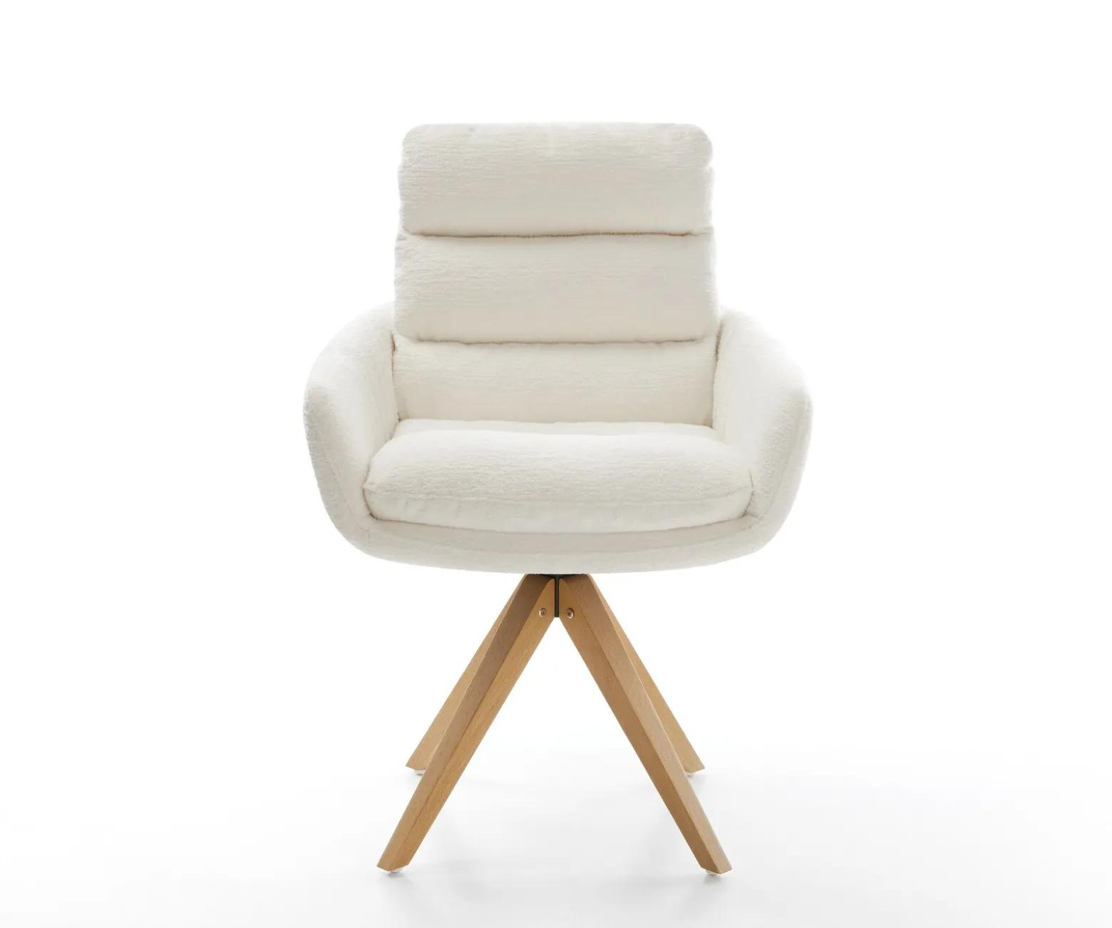 DrehstuhlAbelia-Flex mit Armlehnen Bouclé Soft Beige Holzgestell kantig Natur 360° drehbar Versandfertig ca. 28.10.26
