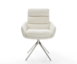 DrehstuhlAbelia-Flex mit Armlehnen Bouclé Soft Beige Kreuzgestell breit Edelstahl 360° drehbar Wippfunktion Sofort versandfertig