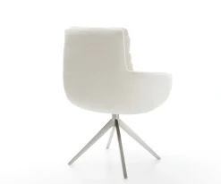 DrehstuhlAbelia-Flex mit Armlehnen Bouclé Soft Beige Kreuzgestell breit Edelstahl 360° drehbar Wippfunktion Sofort versandfertig