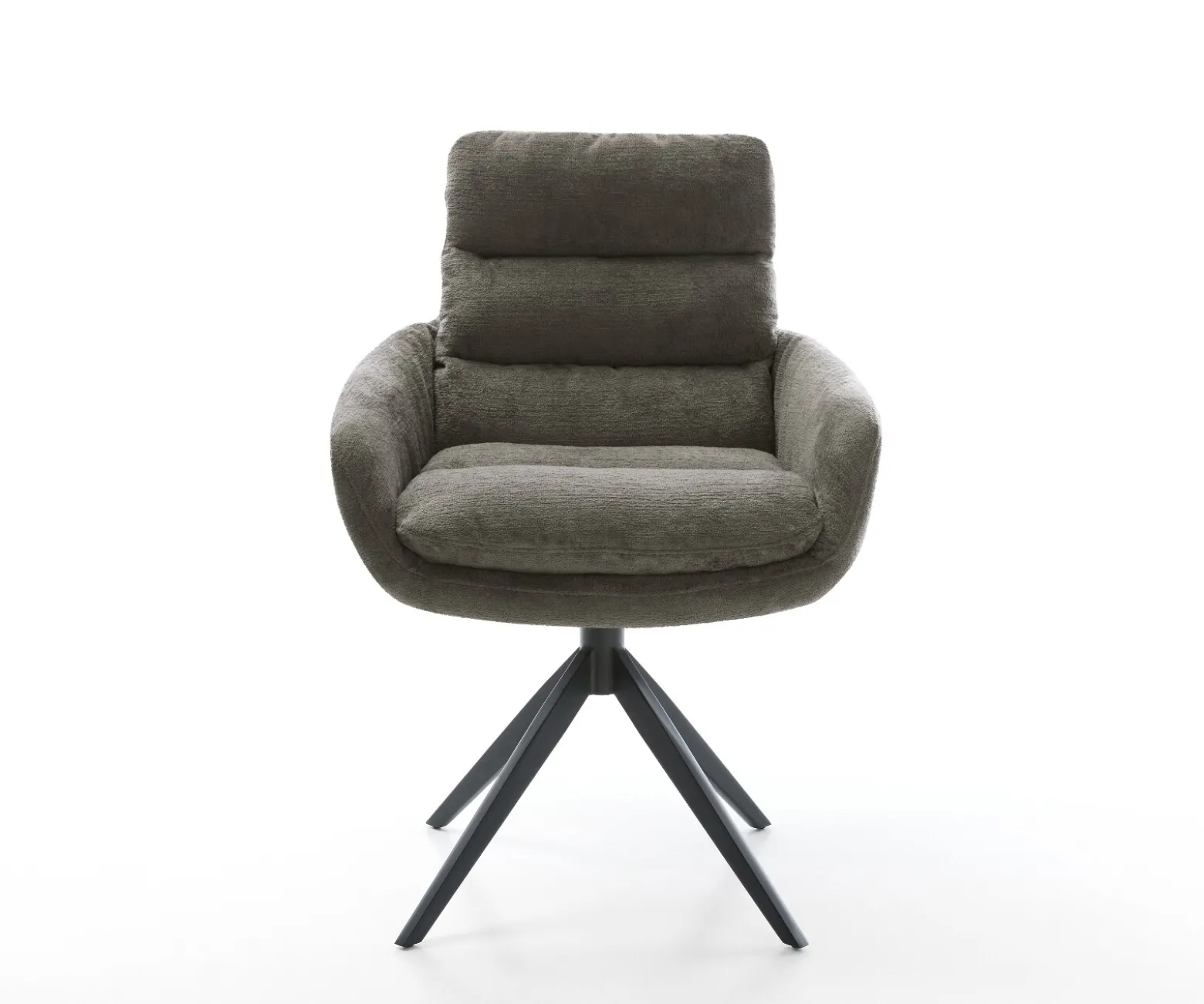 DrehstuhlAbelia-Flex mit Armlehnen Bouclé Soft Schlamm Kreuzgestell breit Schwarz 360° drehbar Wippfunktion Sofort versandfertig