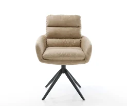 DrehstuhlAbelia-Flex mit Armlehnen Mikrofaser Beige Vintage Kreuzgestell breit Schwarz 360° drehbar Wippfunktion Sofort versandfertig