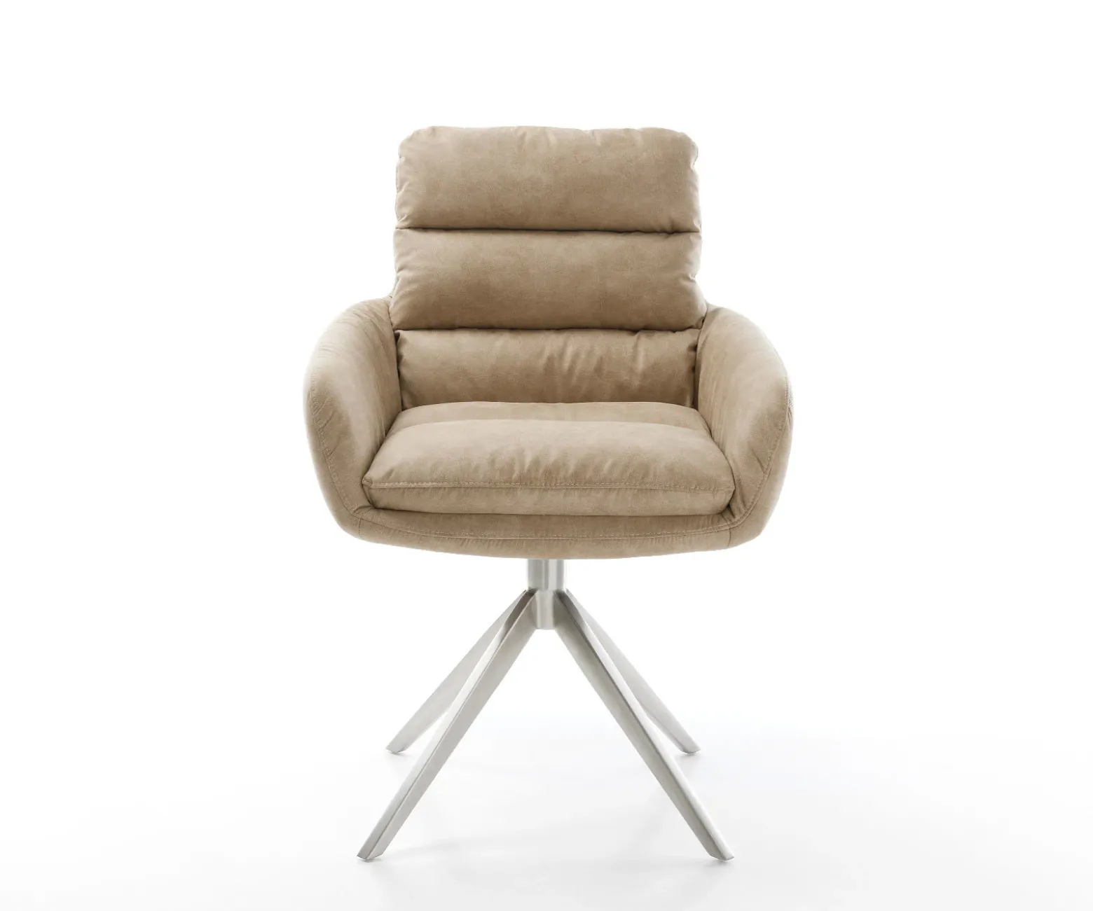 DrehstuhlAbelia-Flex mit Armlehnen Mikrofaser Beige Vintage Kreuzgestell breit Edelstahl 360° drehbar Wippfunktion Sofort versandfertig