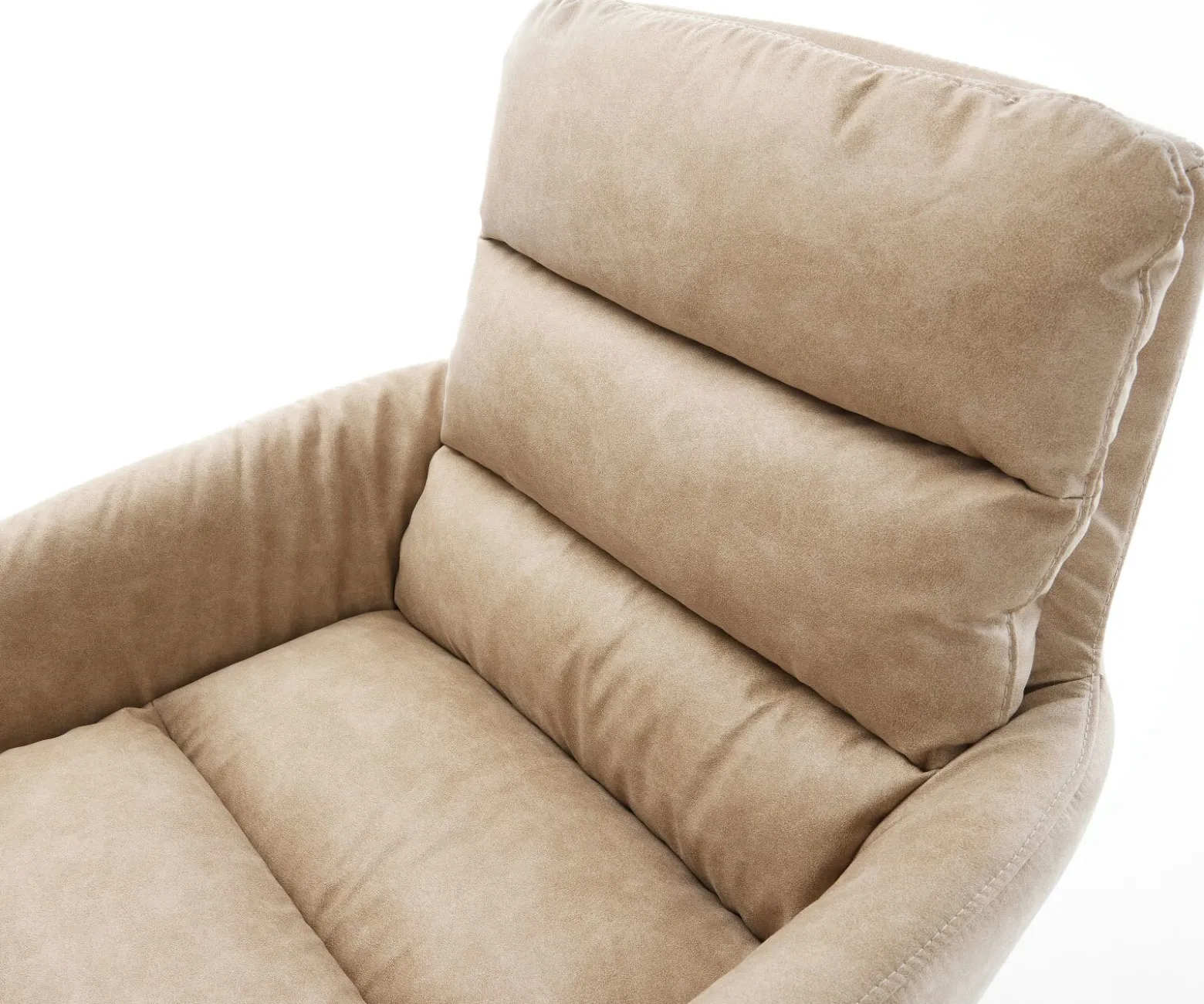 DrehstuhlAbelia-Flex mit Armlehnen Mikrofaser Beige Vintage Kreuzgestell breit Edelstahl 360° drehbar Wippfunktion Sofort versandfertig