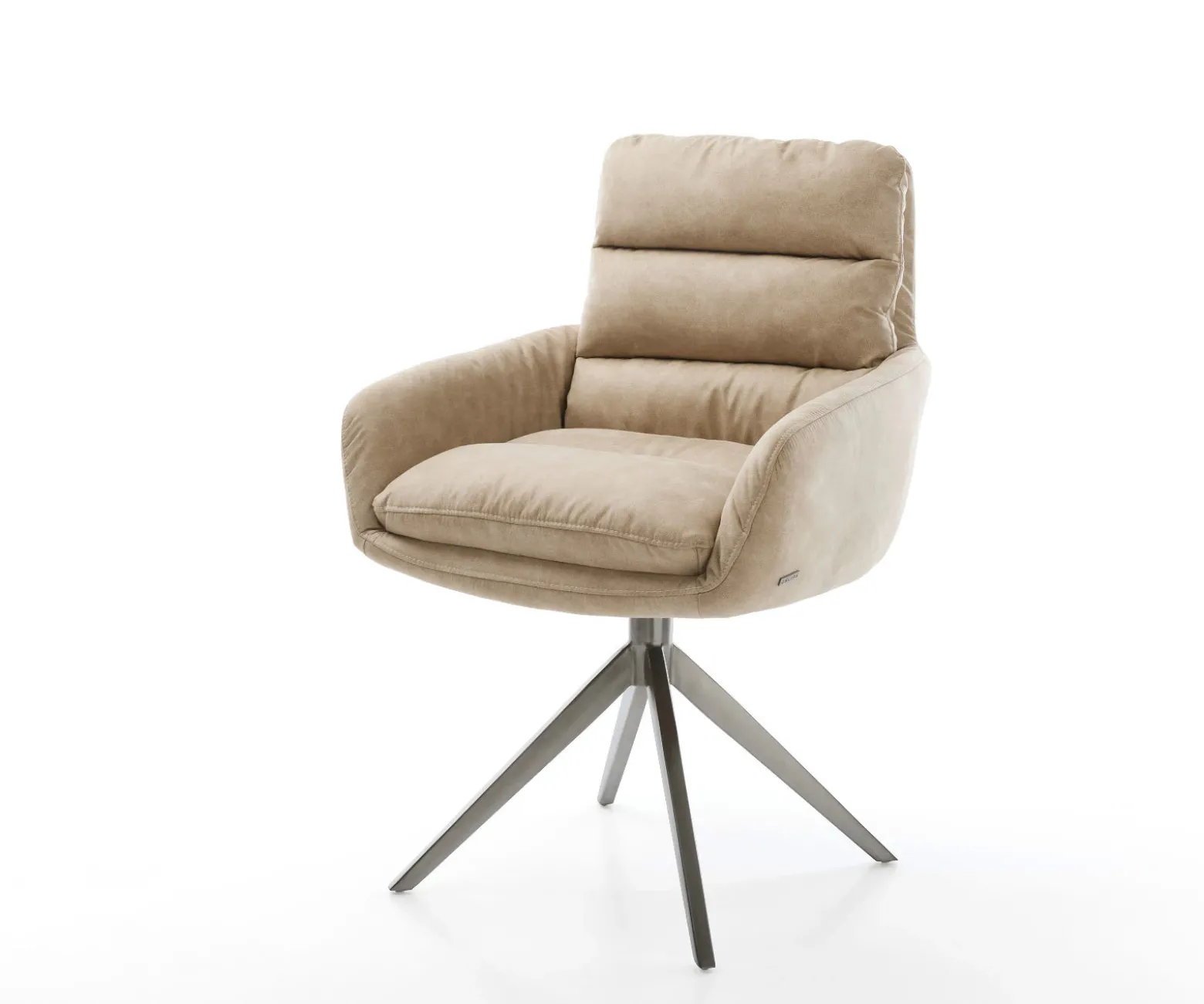 DrehstuhlAbelia-Flex mit Armlehnen Mikrofaser Beige Vintage Kreuzgestell breit Graphit 360° drehbar Wippfunktion Sofort versandfertig