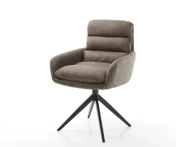 DrehstuhlAbelia-Flex mit Armlehnen Mikrofaser Taupe Vintage Kreuzgestell breit Schwarz 360° drehbar Wippfunktion Sofort versandfertig
