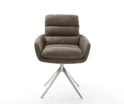 DrehstuhlAbelia-Flex mit Armlehnen Mikrofaser Taupe Vintage Kreuzgestell breit Edelstahl 360° drehbar Wippfunktion Sofort versandfertig