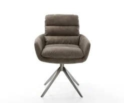 DrehstuhlAbelia-Flex mit Armlehnen Mikrofaser Taupe Vintage Kreuzgestell breit Graphit 360° drehbar Wippfunktion Sofort versandfertig