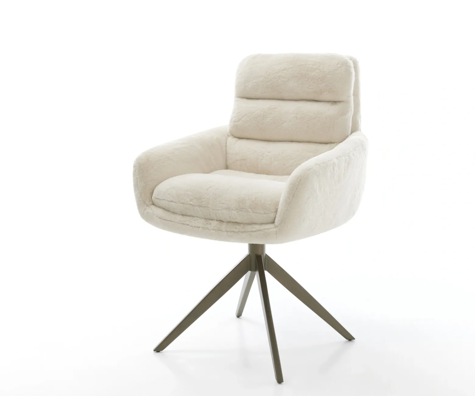 DrehstuhlAbelia-Flex mit Armlehnen Plüsch Creme-Weiß Kreuzgestell breit Effektfinish Titan 360° drehbar Wippfunktion Sofort versandfertig