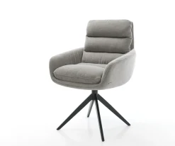 DrehstuhlAbelia-Flex mit Armlehnen Strukturstoff Soft Grau Kreuzgestell breit Schwarz 360° drehbar Wippfunktion Sofort versandfertig