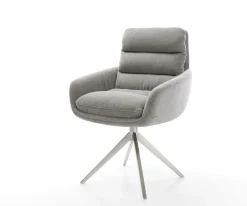 DrehstuhlAbelia-Flex mit Armlehnen Strukturstoff Soft Grau Kreuzgestell breit Edelstahl 360° drehbar Wippfunktion Sofort versandfertig