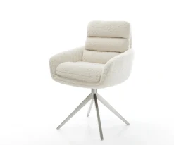 DrehstuhlAbelia-Flex mit Armlehnen Teddystoff Beige Kreuzgestell breit Edelstahl 360° drehbar Wippfunktion Sofort versandfertig