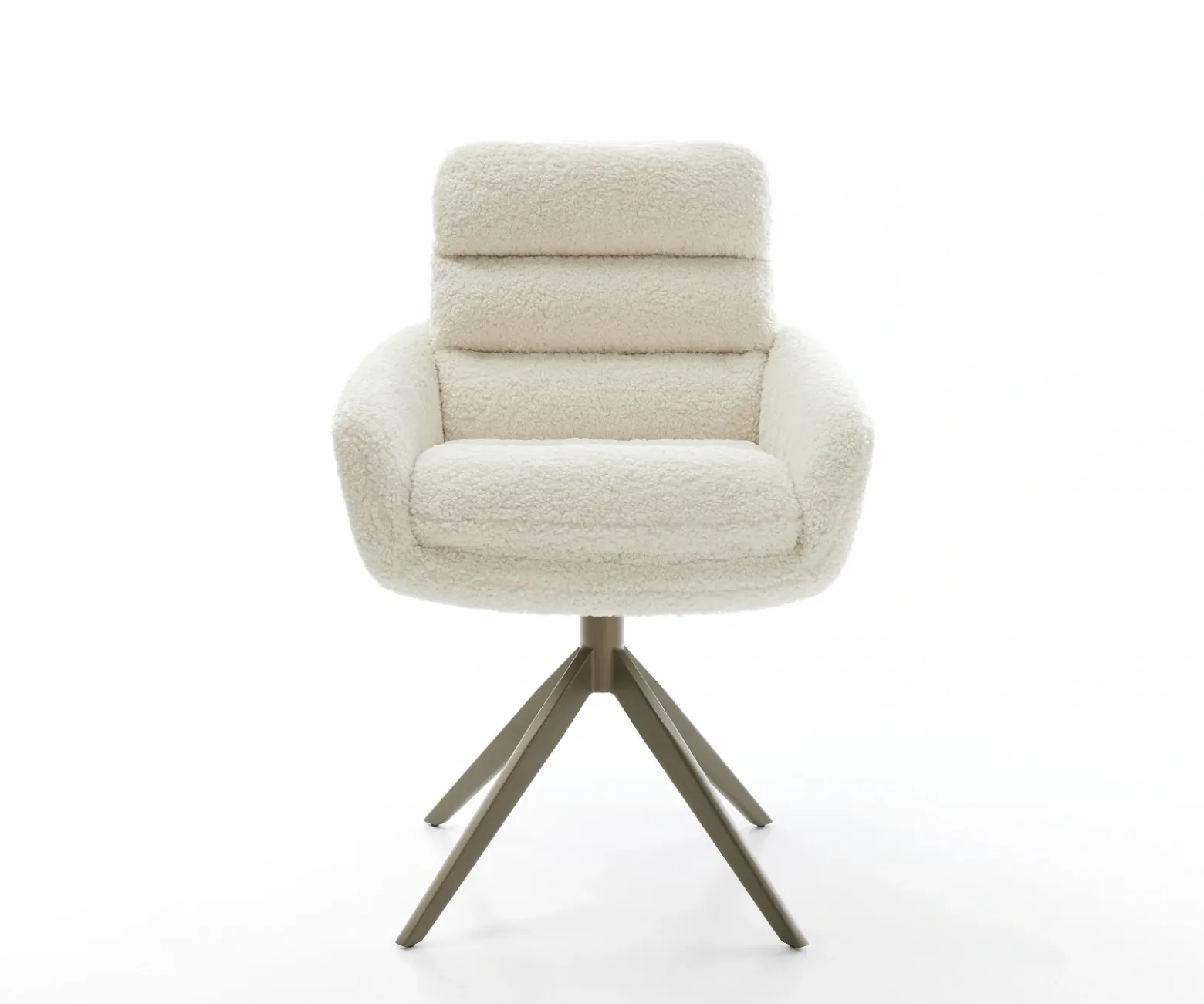 DrehstuhlAbelia-Flex mit Armlehnen Teddystoff Beige Kreuzgestell breit Effektfinish Titan 360° drehbar Wippfunktion Sofort versandfertig