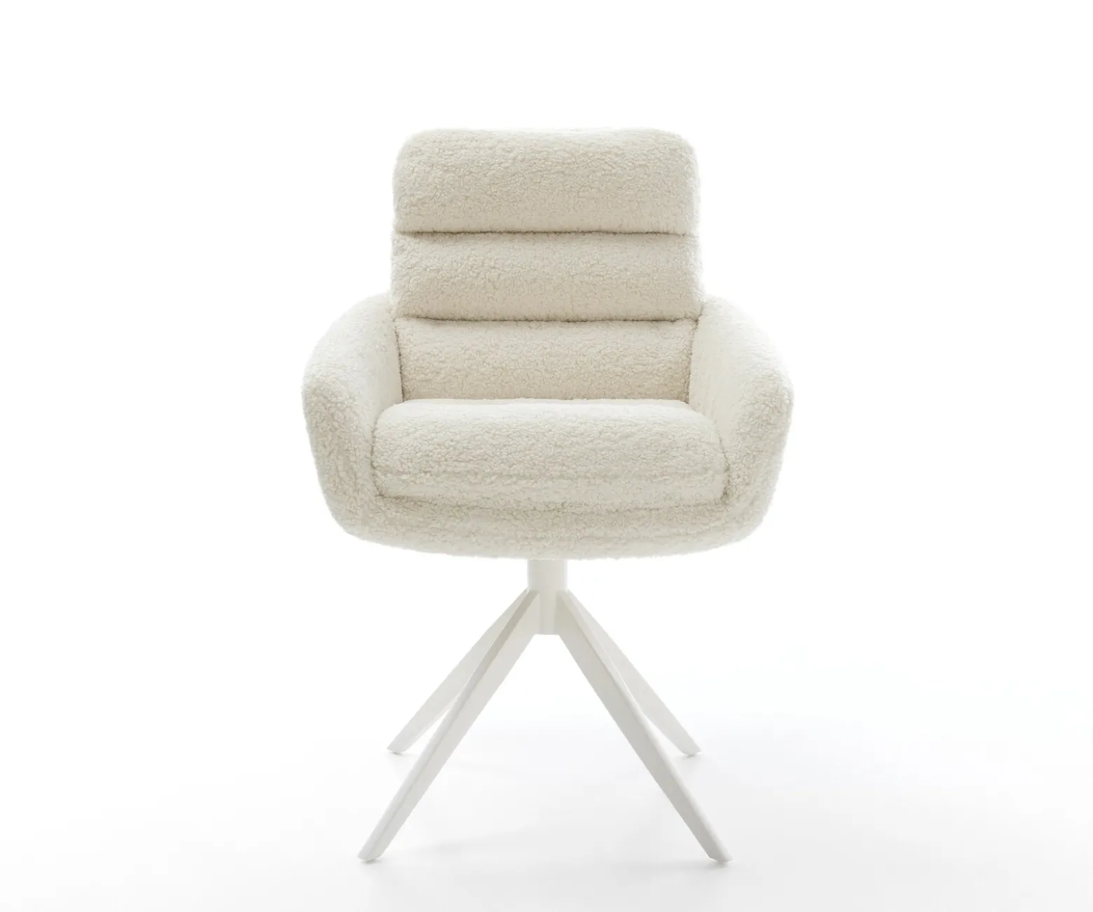 DrehstuhlAbelia-Flex mit Armlehnen Teddystoff Beige Kreuzgestell breit Weiß 360° drehbar Wippfunktion Sofort versandfertig