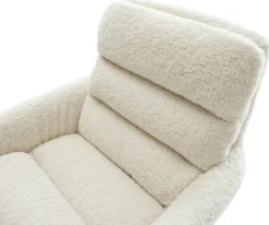 DrehstuhlAbelia-Flex mit Armlehnen Teddystoff Beige Kreuzgestell breit Weiß 360° drehbar Wippfunktion Sofort versandfertig