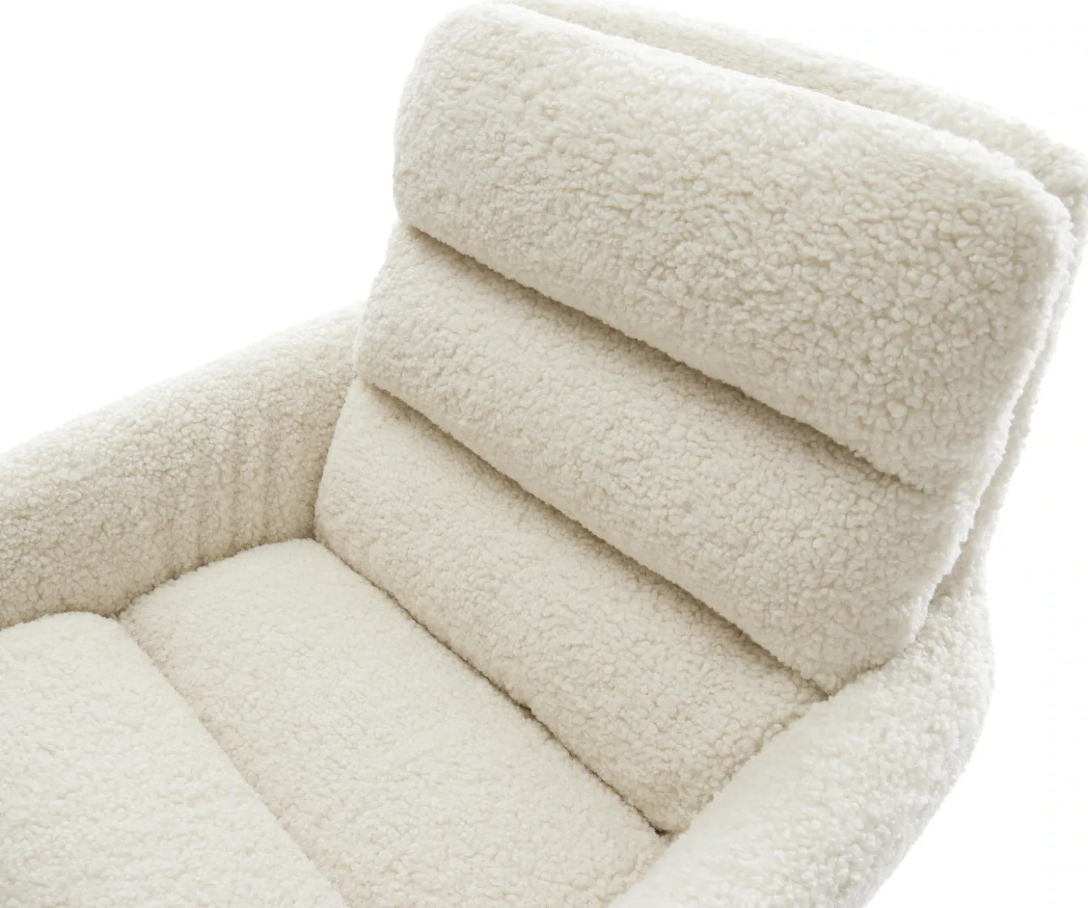 DrehstuhlAbelia-Flex mit Armlehnen Teddystoff Beige Kreuzgestell breit Weiß 360° drehbar Wippfunktion Sofort versandfertig