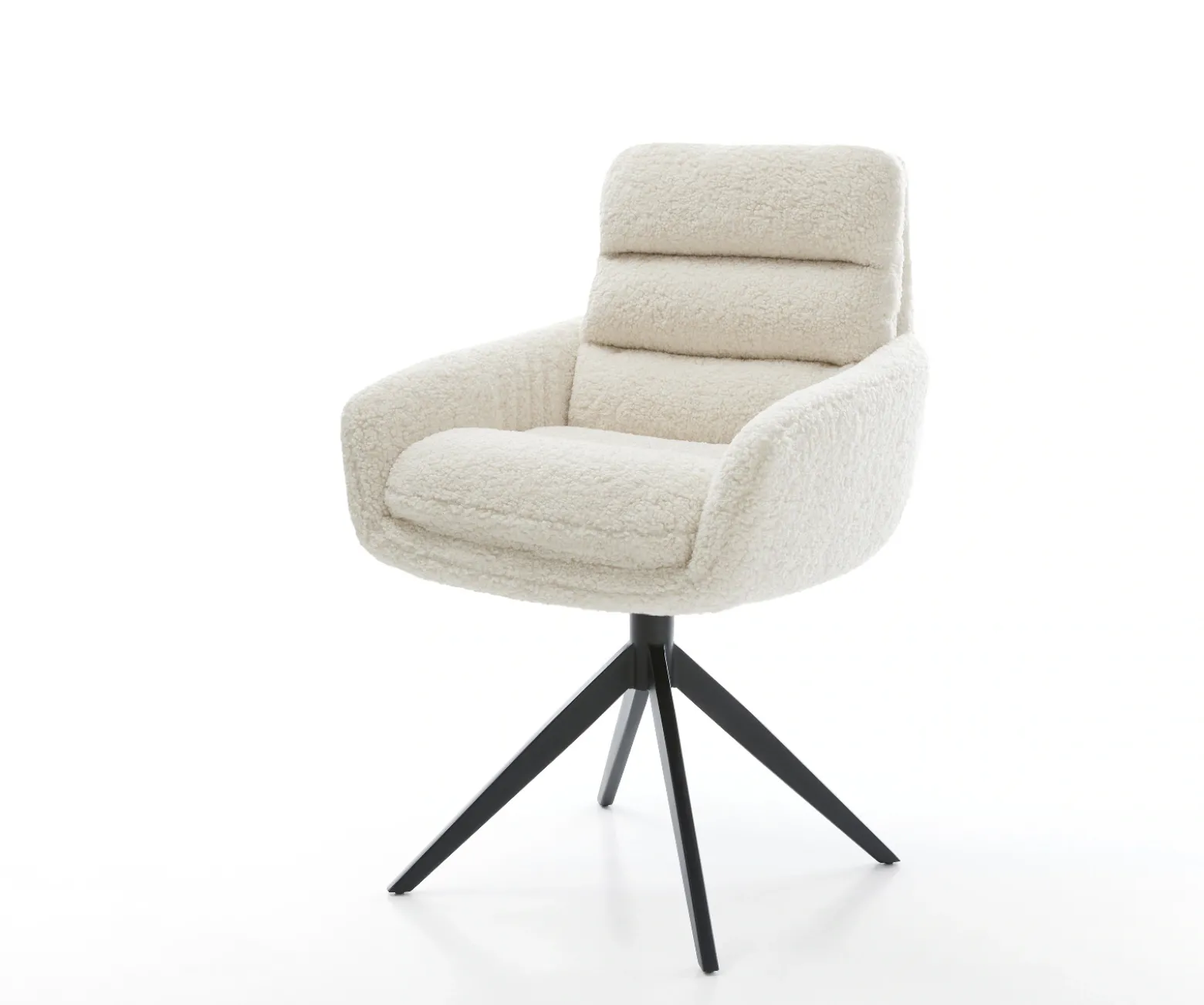 DrehstuhlAbelia-Flex mit Armlehnen Teddystoff Beige Kreuzgestell breit Schwarz 360° drehbar Wippfunktion Sofort versandfertig