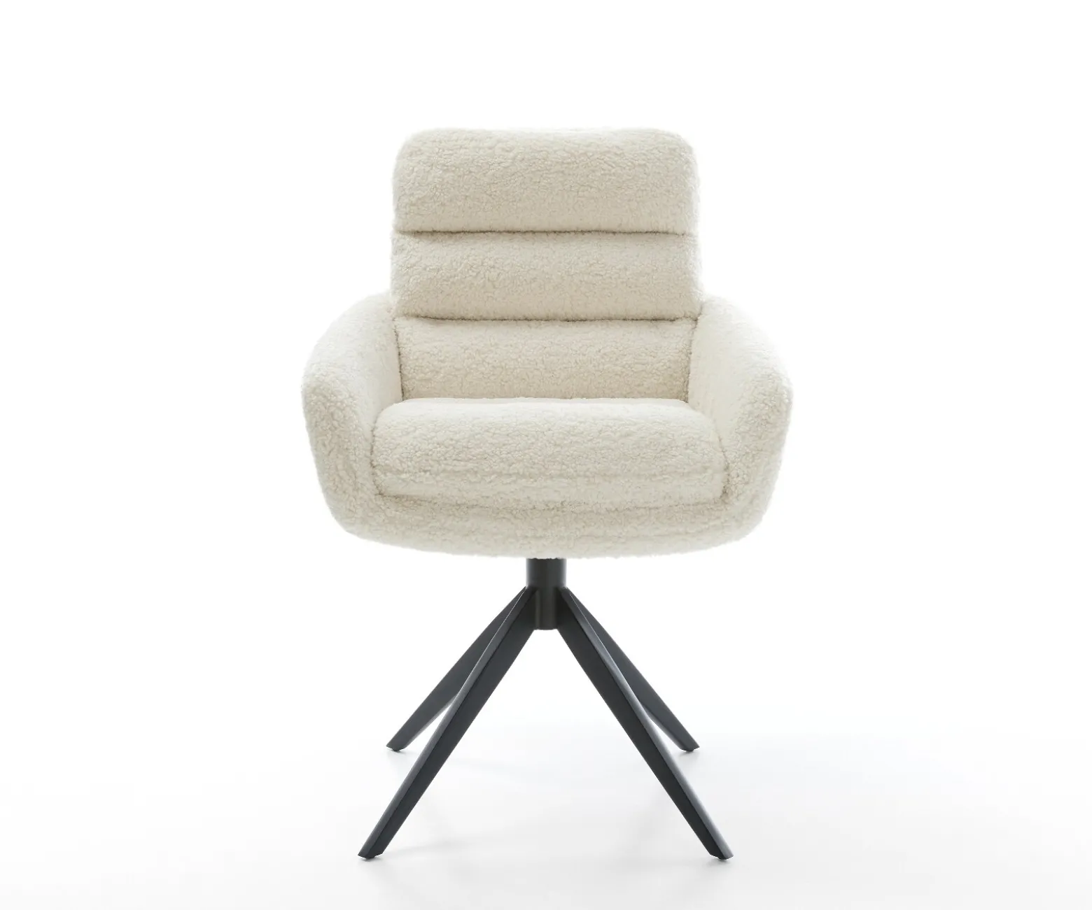 DrehstuhlAbelia-Flex mit Armlehnen Teddystoff Beige Kreuzgestell breit Schwarz 360° drehbar Wippfunktion Sofort versandfertig