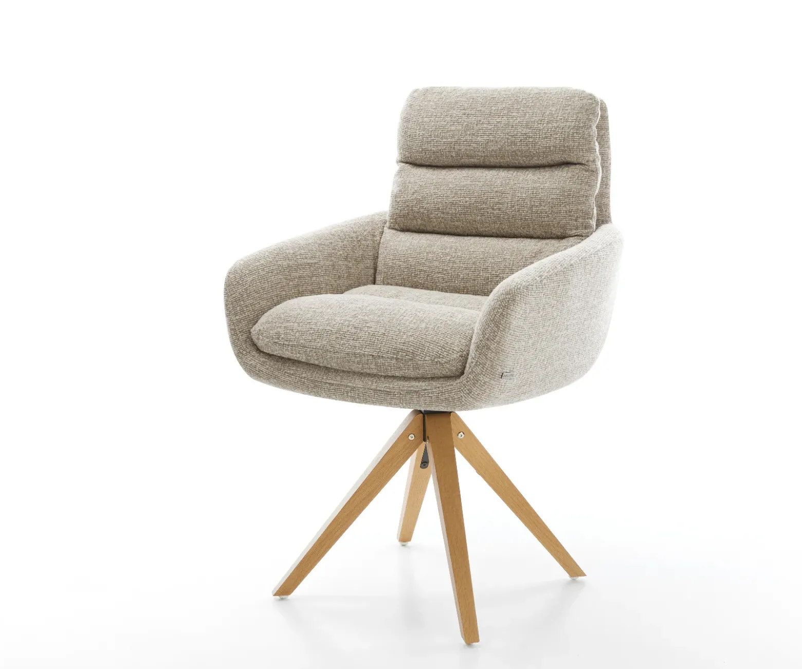 DrehstuhlAbelia-Flex mit Armlehnen Webstoff Soft Beige Holzgestell kantig Natur 360° drehbar Versandfertig ca. 28.10.26