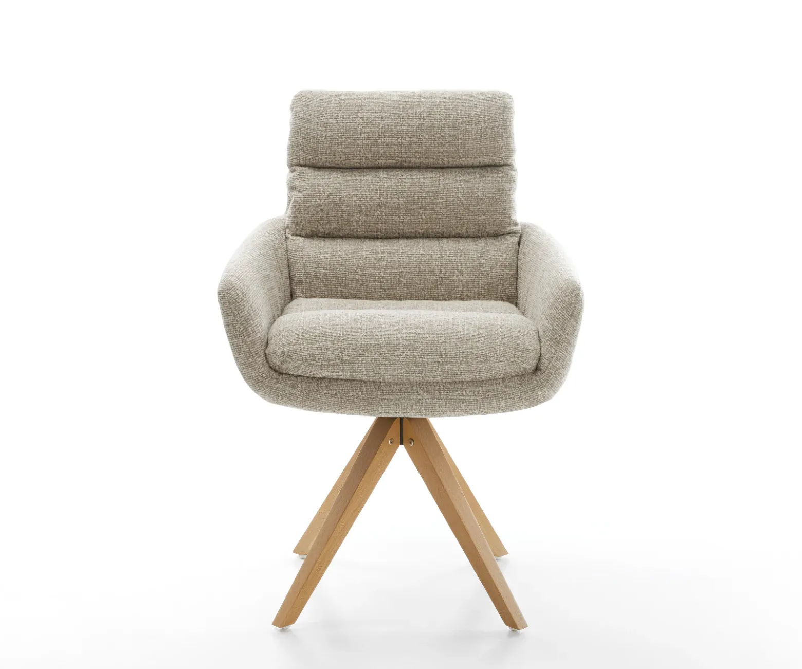 DrehstuhlAbelia-Flex mit Armlehnen Webstoff Soft Beige Holzgestell kantig Natur 360° drehbar Versandfertig ca. 28.10.26