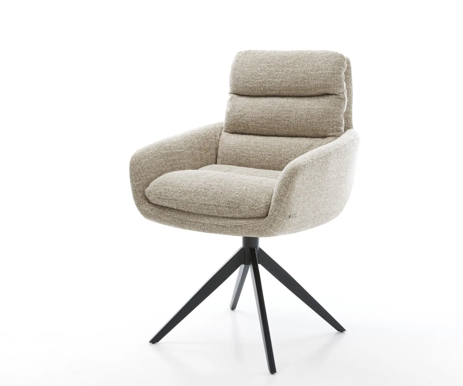 DrehstuhlAbelia-Flex mit Armlehnen Webstoff Soft Beige Kreuzgestell breit Schwarz 360° drehbar Wippfunktion Sofort versandfertig