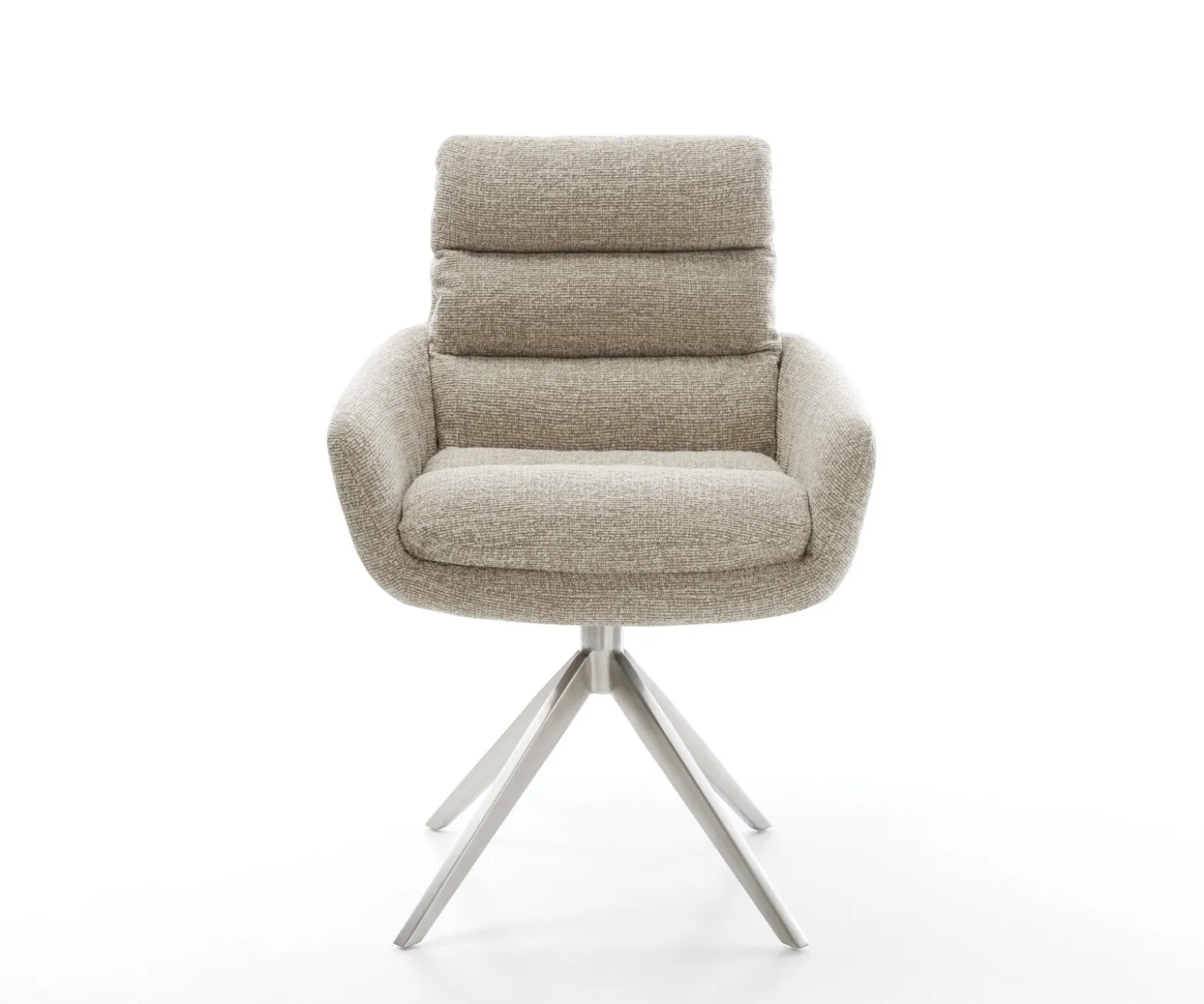 DrehstuhlAbelia-Flex mit Armlehnen Webstoff Soft Beige Kreuzgestell breit Edelstahl 360° drehbar Wippfunktion Sofort versandfertig
