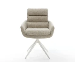 DrehstuhlAbelia-Flex mit Armlehnen Webstoff Soft Beige Kreuzgestell breit Weiß 360° drehbar Wippfunktion Sofort versandfertig