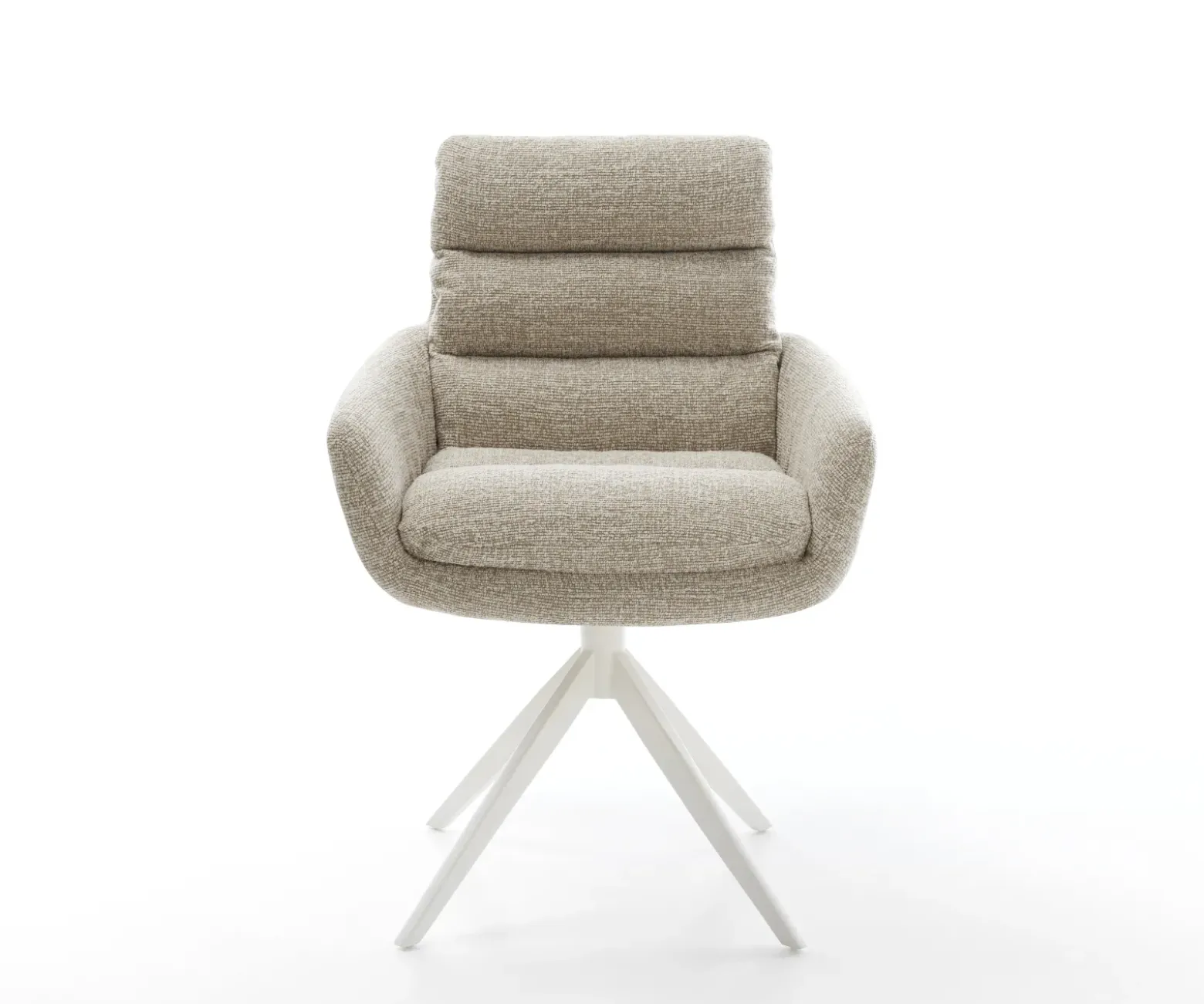 DrehstuhlAbelia-Flex mit Armlehnen Webstoff Soft Beige Kreuzgestell breit Weiß 360° drehbar Wippfunktion Sofort versandfertig