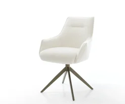 DrehstuhlAlja-Flex mit Armlehnen Bouclé Soft Beige Kreuzgestell breit Effektfinish Titan 360° drehbar Wippfunktion Taschenfederkern Sofort versandfertig