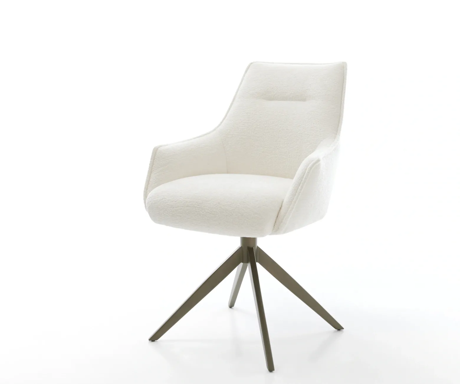 DrehstuhlAlja-Flex mit Armlehnen Bouclé Soft Beige Kreuzgestell breit Effektfinish Titan 360° drehbar Wippfunktion Taschenfederkern Sofort versandfertig