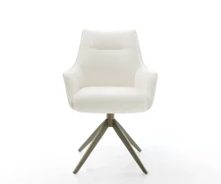 DrehstuhlAlja-Flex mit Armlehnen Bouclé Soft Beige Kreuzgestell breit Effektfinish Titan 360° drehbar Wippfunktion Taschenfederkern Sofort versandfertig