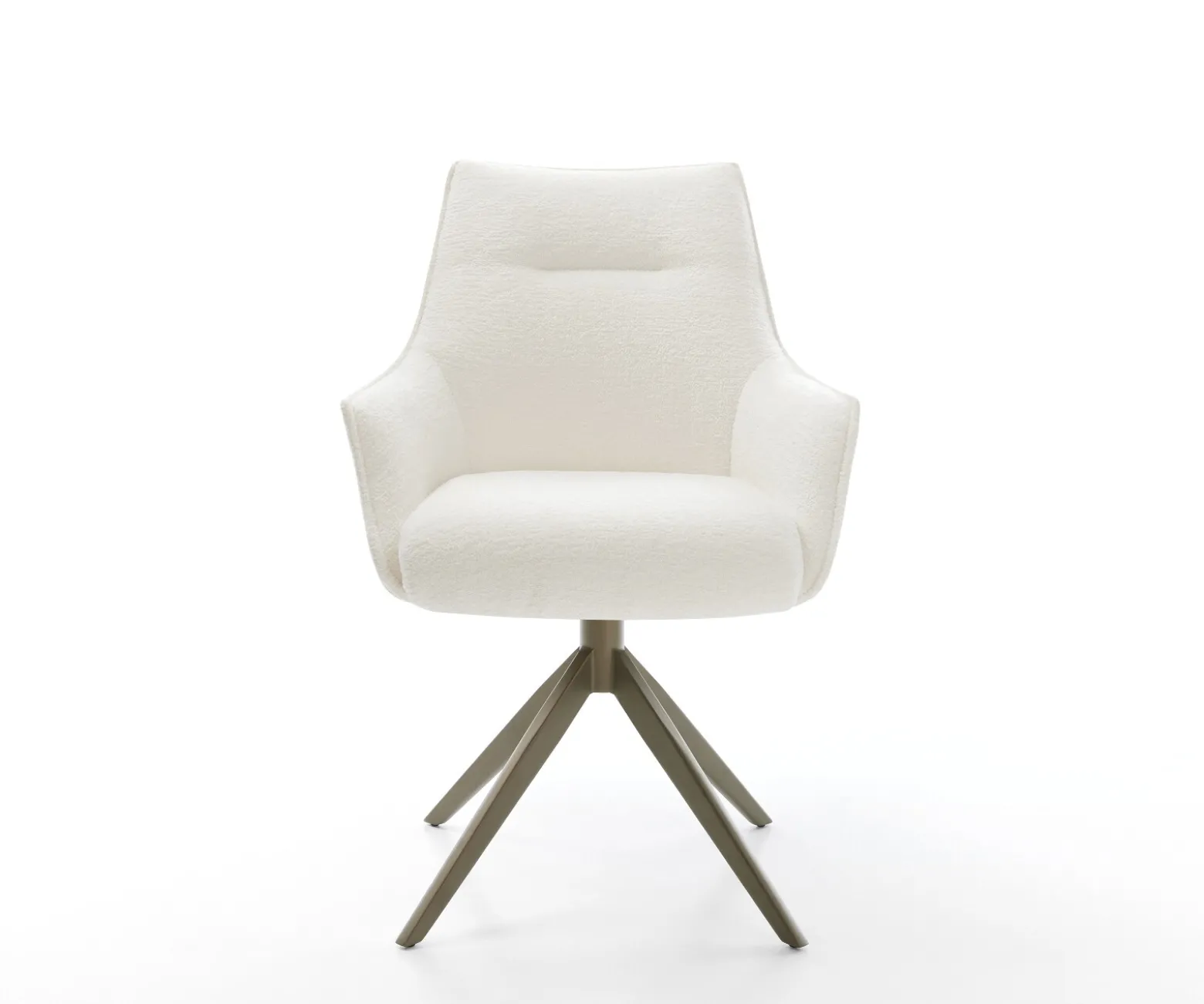 DrehstuhlAlja-Flex mit Armlehnen Bouclé Soft Beige Kreuzgestell breit Effektfinish Titan 360° drehbar Wippfunktion Taschenfederkern Sofort versandfertig