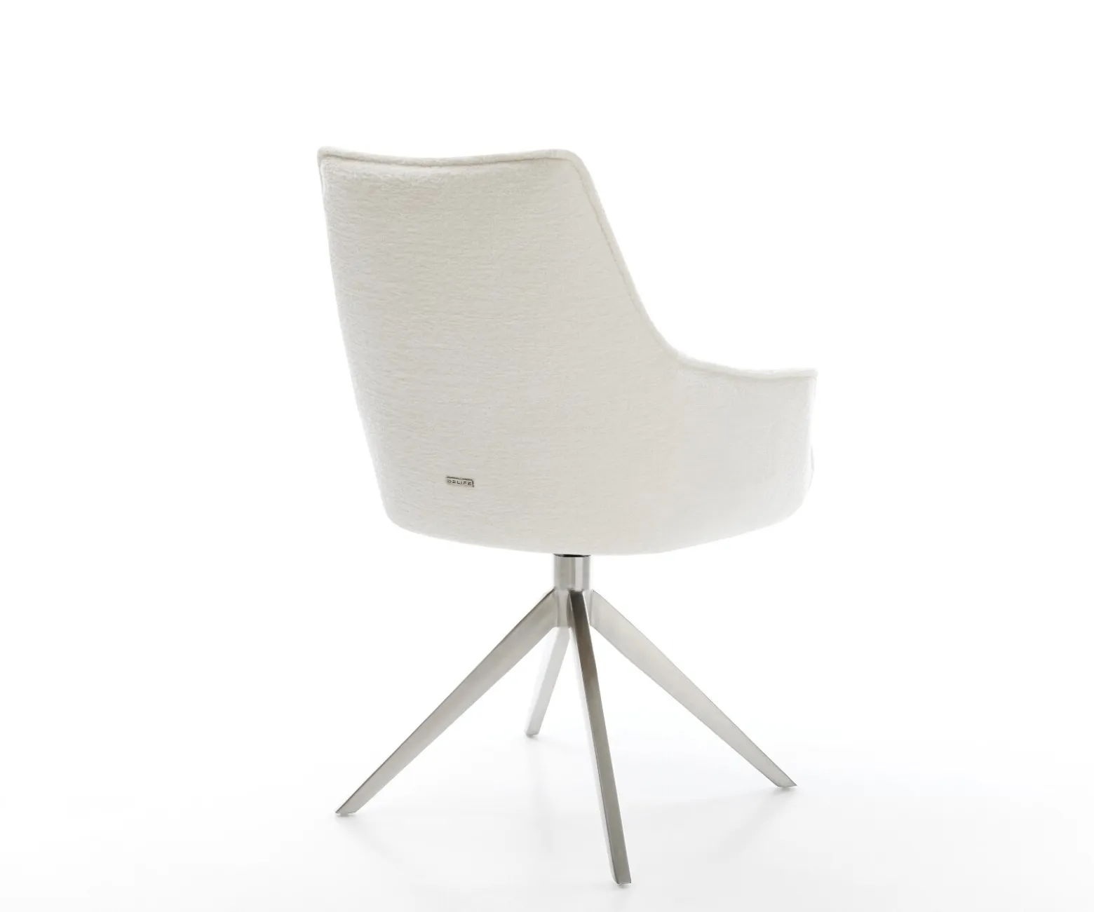 DrehstuhlAlja-Flex mit Armlehnen Bouclé Soft Beige Kreuzgestell breit Edelstahl 360° drehbar Wippfunktion Taschenfederkern Sofort versandfertig