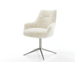 DrehstuhlAlja-Flex mit Armlehnen Plüsch Creme-Weiß Fußkreuz Edelstahl 360° drehbar Wippfunktion Taschenfederkern Sofort versandfertig