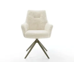 DrehstuhlAlja-Flex mit Armlehnen Plüsch Creme-Weiß Kreuzgestell breit Effektfinish Titan 360° drehbar Wippfunktion Taschenfederkern Sofort versandfertig
