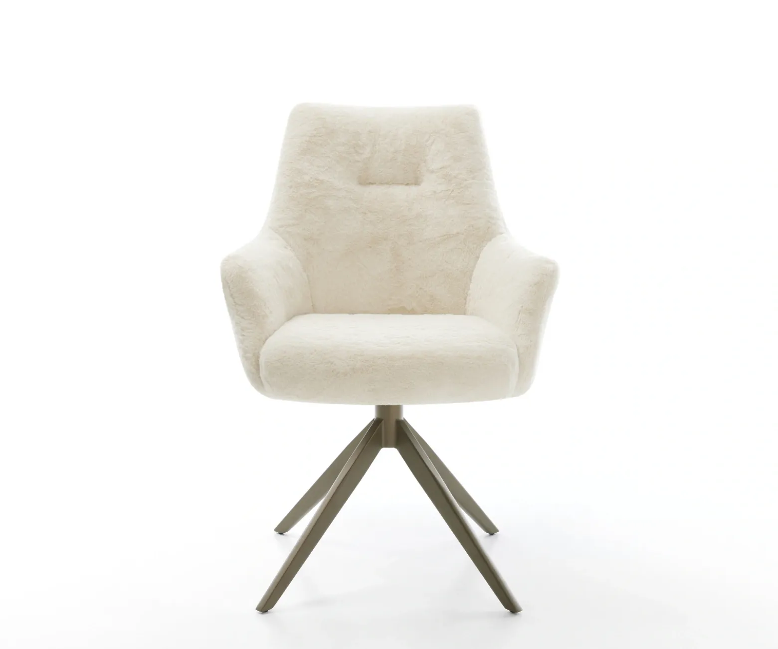 DrehstuhlAlja-Flex mit Armlehnen Plüsch Creme-Weiß Kreuzgestell breit Effektfinish Titan 360° drehbar Wippfunktion Taschenfederkern Sofort versandfertig
