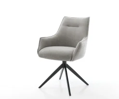 DrehstuhlAlja-Flex mit Armlehnen Strukturstoff Soft Grau Kreuzgestell breit Schwarz 360° drehbar Wippfunktion Taschenfederkern Sofort versandfertig