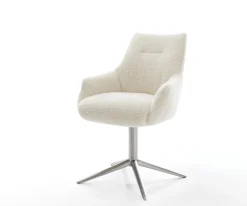 DrehstuhlAlja-Flex mit Armlehnen Teddystoff Beige Fußkreuz Edelstahl 360° drehbar Wippfunktion Taschenfederkern Sofort versandfertig