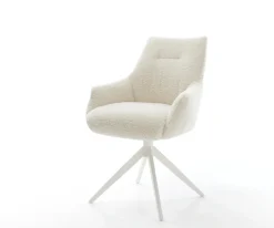 DrehstuhlAlja-Flex mit Armlehnen Teddystoff Beige Kreuzgestell breit Weiß 360° drehbar Wippfunktion Taschenfederkern Sofort versandfertig