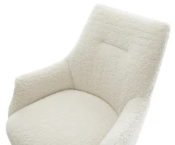 DrehstuhlAlja-Flex mit Armlehnen Teddystoff Beige Kreuzgestell breit Weiß 360° drehbar Wippfunktion Taschenfederkern Sofort versandfertig