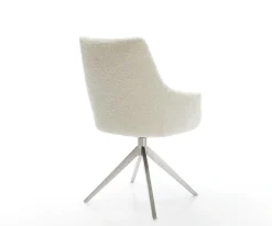 DrehstuhlAlja-Flex mit Armlehnen Teddystoff Beige Kreuzgestell breit Edelstahl 360° drehbar Wippfunktion Taschenfederkern Sofort versandfertig