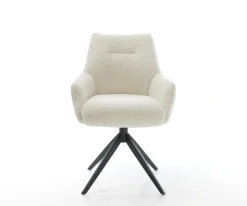 DrehstuhlAlja-Flex mit Armlehnen Teddystoff Beige Kreuzgestell breit Schwarz 360° drehbar Wippfunktion Taschenfederkern Sofort versandfertig